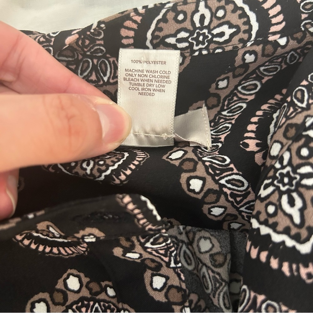 LOFT Dress Mini Long Sleeve Black Brown Paisley Shift Drop Waist XS - Picture 6 of 6